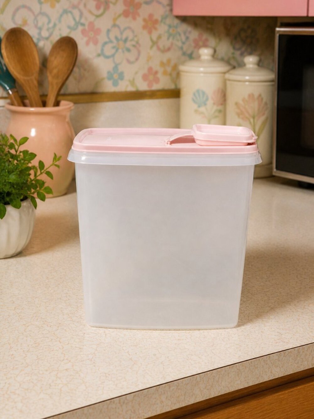 Vintage Tupperware 1588-3 20-cup Super Cereal Storer with Pink Lid #1590-8